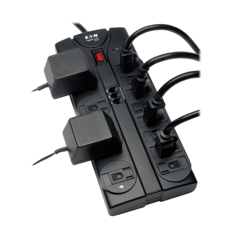 Tripp Lite Eaton Tripp Lite TLP1208TEL Home Theater Surge Protector Power Strip, 12 Outlets, Flat Plug 8ft Extension Cord, 2160 Joules | RJ11 Port for Phone Land Line Protection - Image 2